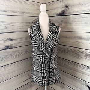 Chaps Black & White Houndstooth Asymmetric Zip Sweater Vest